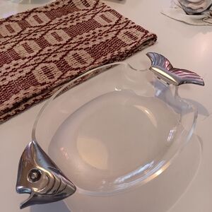 Lucite Fish-Shaped Serving Platter with Silver Accents